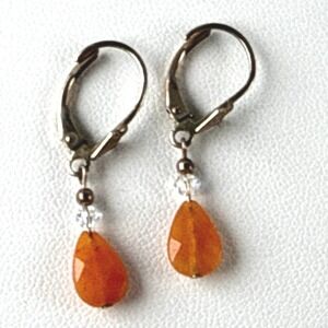 Carnelian Earrings Faceted Orange Sterling Silver 925 Leverback Teardrop Dangles
